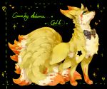  1other black_background blood blood_on_face bow bowtie closed_mouth full_body heart lassie looking_at_viewer multicolored_bow multiple_tails ninetales no_humans pokemon sidelocks simple_background smile solo standing star striped striped_bow tail 