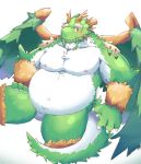  2015 anthro belly bhtoss blush dragon green_body horn humanoid_hands male moobs nipples overweight overweight_male solo white_body wings 