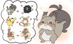  alolan_form alolan_raichu blush buneary directional_arrow gen_1_pokemon gen_4_pokemon gen_7_pokemon gen_8_pokemon heart lopunny no_humans pikachu pokemon pokemon_(creature) skwovet smile sparkle thinking 