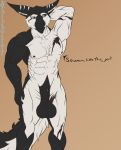  2019 abs animal_genitalia anthro balls biceps big_balls big_ears black_sclera chest_tuft claws dark_flesh dialogue digital_media_(artwork) ear_scar english_text felid fingers fluffy fluffy_tail fur hi_res huge_balls lyunadarsi male mammal muscular muscular_male nipples nude open_mouth pecs simple_background smile solo text tuft white_body white_fur zenkia_(character) 