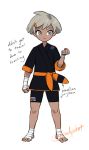  1girl bike_shorts black_shorts child dark_skin english_text full_body grey_eyes gym_leader hair_ornament hairclip hand_wraps kabo_(friedpotat) orange_belt pokemon pokemon_(game) pokemon_swsh saitou_(pokemon) shorts simple_background watermark white_background younger 