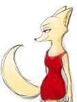  2018 anthro arctic_fox black_nose blue_eyes canid canine clothed clothing disney dress female fox fully_clothed fur inner_ear_fluff mammal marema_kishin simple_background skye_(zootopia) smile solo standing tuft white_background white_body white_fur zootopia 