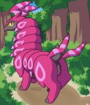  anus arthropod blush butt female feral forest hi_res looking_at_viewer looking_back nintendo nulloffset pok&eacute;mon pok&eacute;mon_(species) presenting presenting_hindquarters pussy rear_view scolipede signature solo tree video_games yellow_eyes 