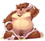  2015 anthro balls bhtoss blush brown_body brown_fur flaccid fur humanoid_penis male mammal moobs navel nipples overweight overweight_male penis pubes solo ursid 