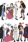  3girls 4boys beard black_hair blue_hair cape dark_skin dark_skinned_male dracaena_(pokemon) dragonair dress facial_hair genji_(pokemon) hands_in_pockets handshake hat hood hoodie ibuki_(pokemon) iris_(pokemon) kibana_(pokemon) long_coat long_hair multiple_boys multiple_girls mustache pokemon purple_hair red_hair rotom_phone shaga_(pokemon) shorts suspenders wataru_(pokemon) white_hair 