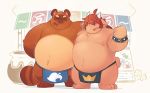  2015 animal_crossing anthro belly brown_body brown_fur canid canine duo eyes_closed fur greenendorf humanoid_hands male mammal nintendo overweight overweight_male raccoon_dog tanuki tom_nook_(animal_crossing) video_games 