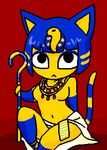  animal_crossing ankha black_eyes blue_hair cat egyptian feline female hair mammal navel necklace nintendo plain_background red_background unknown_artist video_games 