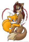  anthro archie_comics balls blush canine duo elias_acorn fox fox_lee gay hug looking_at_viewer male mammal miles_prower multiple_tails penis ponytail rodent sega sheath sonic_(series) sonic_team squirrel tails 