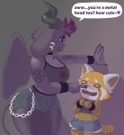  2019 5_fingers aggressive_retsuko ailurid anthro baphomet_(deity) baphomet_(species) blush bodily_fluids boop bottomwear bovid breasts caprine caprine_demon claws cleavage clothed clothing deity demon dialogue digital_media_(artwork) duo ear_piercing ear_ring english_text feathered_wings feathers female fingers fishnet fishnet_legwear hi_res horn larger_anthro larger_female legwear mammal midriff mr-shin open_mouth piercing red_panda retsuko sanrio shirt shorts size_difference smaller_anthro smaller_female speech_bubble sweat tank_top text topwear wings 