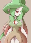  absurdres breasts cleavage gardevoir gen_3_pokemon green_hair hatterene highres large_breasts red_eyes zanatemx 