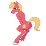  1:1 2015 animated anthro arched_back athletic big_macintosh_(mlp) biped blonde_mane blonde_tail butt digital_media_(artwork) equid equine flat_colors friendship_is_magic fur green_eyes grin hooves horse looking_at_viewer low_res male mammal mane my_little_pony nude pecs pikapetey red_body red_fur seductive short_playtime side_view simple_background smile snout solo standing twerking white_background 