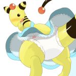  1:1 2013 ampharos anthro butt clothing covering covering_self diaper dress embarrassed furgonomics looking_back nintendo open_mouth pok&eacute;mon pok&eacute;mon_(species) simple_background solo standing upskirt video_games wadorigi white_background 