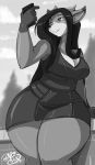  absurd_res breasts cellphone cervid cleavage clothed clothing dress female hair hi_res horn long_hair mammal one_eye_closed phone shonuff solo thick_thighs wink 