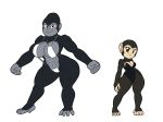  ape baikoko_island_(tansau) big_breasts bikini breasts chimpanzee clothing duo female gorilla haplorhine looking_at_viewer mammal muscular muscular_female primate short size_difference smile swimwear tansau thick_thighs wide_hips 