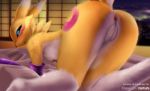  absurd_res anthro anus butt canid canine digimon digimon_(species) female fox fur hi_res mammal nude pussy renamon solo v-tal yellow_body yellow_fur 