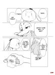  anthro black_and_white bodily_fluids bottomwear canid canine clothed clothing comic costume dialogue disney duo edit english_text fox fully_clothed fur half-closed_eyes halloween hard_translated holidays judy_hopps lagomorph leporid mammal monochrome narrowed_eyes nick_wilde rabbit red_fox rikuo_(artist) simple_background skirt speech_bubble sweat sweatdrop text topwear translated vertical_bar_eyes white_background zootopia 