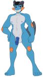  amphibian anthro balls black_hair blue_penis collar creed_jumar fin flaccid hair male mudkip nintendo nipples nude penis pok&eacute;mon pok&eacute;mon_(species) simple_background skidd solo video_games white_background ych_(character) 