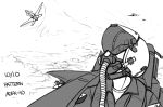  1other ace_combat ace_combat_7 aircraft airplane dated fighter_jet flying greyscale helmet jacket jet military military_vehicle monochrome ndtwofives outdoors pilot pilot_helmet pilot_uniform shirt sketch solo trigger_(ace_combat) white_background 