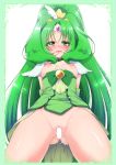  1girl blush breasts breasts_outside censored cure_march green_eyes green_hair highres long_hair magical_girl medium_breasts midorikawa_nao nipples noyuki1204 open_mouth ponytail precure pussy smile_precure! solo tears thighs tiara very_long_hair wavy_mouth white_background 