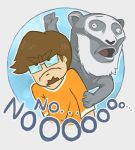  2018 annoyed anthro brown_hair clothing duo english_text eyewear flutterspartan glasses hair human joshua_and_the_promised_land male mammal moses_(jatpl) saberspark saberspark_(character) shirt simple_background species_request text topwear 