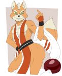  2019 a-side anthro beckoning butt canid canine clothed clothing cosplay crossdressing fatal_fury fox fox_mccloud gesture girly green_eyes looking_at_viewer mai_shiranui male mammal nintendo smile solo star_fox video_games 