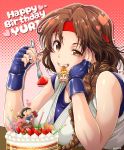  birthday birthday_cake cake dougi food fork gloves headband highres karate_gi miru_(mill_36) robert_garcia ryou_sakazaki ryuuko_no_ken the_king_of_fighters yuri_sakazaki 