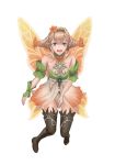  1girl absurdres blonde_hair boots bracelet fairy_wings fire_emblem fire_emblem_heroes flower full_body hair_flower hair_ornament hairband highres jewelry long_hair multicolored_hair open_mouth orange_hair peony_(fire_emblem) pointy_ears purple_eyes solo teeth twintails two-tone_hair user_gusv3523 white_background wings 