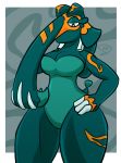  2019 anthro anthrofied big_breasts breasts clothed clothing copperajah digital_drawing_(artwork) digital_media_(artwork) elephant elephantid eye_markings eyelashes female fingers invalid_tag leotard mammal markings mdjoe mineral_fauna nintendo one_piece_suit pachyderm pok&eacute;mon pok&eacute;mon_(species) proboscidean simple_background thick_thighs trunk video_games 