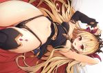  blonde_hair breasts dress ereshkigal_(fate/grand_order) fate/grand_order fate_(series) long_hair navel no_bra panties red_eyes shuutou_haruka skirt_lift tears thighhighs tiara twintails underwear 