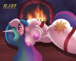  ball_gag bdsm big_breasts bondage bound breasts butt_pose cutie_mark equid female fireplace friendship_is_magic gag hair hair_over_eye hi_res horn looking_at_viewer lying mammal my_little_pony nipples nude one_eye_obstructed pose princess_celestia_(mlp) renegade-157 solo thick_thighs wide_hips winged_unicorn wings 