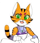  anthro breasts bulge cat_starfire dc_comics fangs felid female first_person_view flat_chested green_eyes green_sclera male male/female mammal mu_plus nipples pantherine teen_titans tiger 