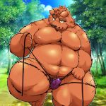  2019 anthro anus barely_visible_anus belly bulge clothing facial_hair humanoid_hands male mammal moobs mustache navel nipples overweight overweight_male pubes solo suishou0602 underwear ursid 