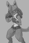  anthro breasts featureless_breasts female fighting_pose lucario monochrome muscular napalm_express navel nintendo pok&eacute;mon pok&eacute;mon_(species) pose simple_background video_games 
