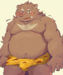  2016 anthro belly bhtoss blush bulge clothing humanoid_hands male mammal moobs navel overweight overweight_male scar simple_background solo suid suina sus_(pig) underwear wild_boar 