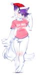  2019 absurd_res anthro blush canid canine christmas clothed clothing digital_media_(artwork) fur furbait_(artist) hair hat headgear headwear hi_res holidays looking_at_viewer male mammal santa_hat simple_background smile solo topwear white_background white_body white_fur 