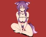  aki_makoto animal_ears barefoot bikini blush breasts brown_eyes cleavage higata_akatsuki necklace princess_connect! purple_hair red short_hair swimsuit tail waifu2x wolfgirl 