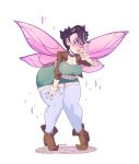  2019 breasts cavitees clothing female flower footwear hair humanoid humanoid_pointy_ears insect_wings jewelry legwear not_furry plant shoes short_hair simple_background smile solo standing stockings thick_thighs white_background wide_hips winged_humanoid wings 