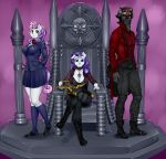  anthro black_body black_fur black_hair boots bow_tie breasts chair choker cleavage clothed clothing crossbow equid footwear friendship_is_magic fully_clothed fur furniture hair horn jacket jewelry king_sombra_(mlp) legwear looking_at_viewer mammal multicolored_hair my_little_pony necklace pia-sama pink_hair purple_hair ranged_weapon rarity_(mlp) school_uniform sitting socks sweetie_belle_(mlp) throne topwear unicorn uniform weapon white_body white_fur 
