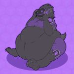  2019 absurd_res anthro belly big_belly black_body black_fur blush digital_media_(artwork) embarrassed fluffy fur grey_body grey_fur hi_res holding_head machine male morbidly_obese neck_tuft obese obese_male overweight overweight_male paws protogen robot simple_background sitting solo thefoxydragon thick_thighs tuft wide_hips 