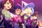  2boys 2girls beet_(pokemon) black_hair blue_eyes brown_eyes brown_hair cis05 dark_skin dark_skinned_male dubwool dusk_ball fur-trimmed_jacket fur_trim gen_8_pokemon great_ball grin hat hatterene hop_(pokemon) horns jacket mary_(pokemon) morpeko multiple_boys multiple_girls one_eye_closed poke_ball poke_ball_(generic) pokemon pokemon_(game) pokemon_swsh purple_eyes smile white_hair yuuri_(pokemon) 