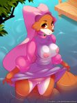  2019 amberpendant anthro breasts canid canine clothed clothing collar digital_media_(artwork) disney dress female fox fur headgear headwear hi_res looking_at_viewer maid_marian mammal nipples nude open_mouth pussy robin_hood_(disney) solo 
