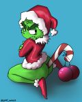 &lt;3 2019 anthro balls butt christmas clothed clothing digital_media_(artwork) dr._seuss fur green_body green_fur grinch hair hat headgear headwear holidays how_the_grinch_stole_christmas! humanoid male nude simple_background solo 