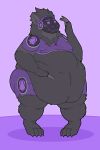  2019 absurd_res anthro belly belly_overhang big_belly black_body black_fur blush digital_media_(artwork) embarrassed fluffy fur grey_body grey_fur hi_res machine male neck_tuft obese obese_male overweight overweight_male protogen robot simple_background solo standing thefoxydragon thick_thighs tuft wide_hips 