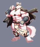  2019 5_fingers 5_toes absurd_res accessory anthro big_muscles big_nipples big_pecs black_nose bulge canid canine canis chest_tuft clothing cursedmarked fingers fur grey_body grey_fur headband hi_res horkeukamui huge_muscles loincloth male mammal multicolored_body multicolored_fur muscular muscular_male nipples pecs penis_outline pink_nipples plantigrade solo standing toes tokyo_afterschool_summoners tuft two_tone_body two_tone_fur video_games white_body white_fur wolf yellow_eyes 