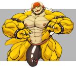  2019 abs anthro bowser bracelet bulge clothing collar front_view hair horn jewelry koopa male mario_bros muscular muscular_male navel nintendo nipples oldshep pecs red_hair reptile scalie simple_background smile spiked_bracelet spiked_collar spikes thong underwear video_games white_background 