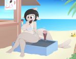  anthro barefoot beach big_breasts bikini biped black_hair breasts candy chocolate clothed clothing dashboom dessert eyewear female fish food glasses hair hi_res ice_cream marine michelle_(dashboom) nintendo non-mammal_breasts pikachu pok&eacute;mon pok&eacute;mon_(species) sand seaside shark solo swimwear video_games voyeur water 