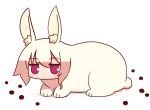  1girl animal_ears animalization bangs blonde_hair blush bunny bunny_ears bunny_tail eyebrows_visible_through_hair full_body hair_between_eyes kemomimi-chan_(naga_u) long_hair looking_at_viewer naga_u original poop red_eyes shadow sidelocks solo tail white_background 