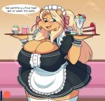  amara_(jwinkz) beverage blush breasts cake clothing dessert dialogue female food ice_cream jwinkz maid_uniform mammal solo uniform ursid 