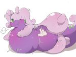  abdominal_bulge ambiguous_gender disembodied_hand goodra lying nintendo one_eye_closed pok&eacute;mon pok&eacute;mon_(species) purple_body rokacake video_games vore wink 