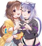  animal_ears breast_hold hololive hololive_gamers inugami_korone inumimi nekomata_okayu nekomimi tail takubon_(xewh4773) 